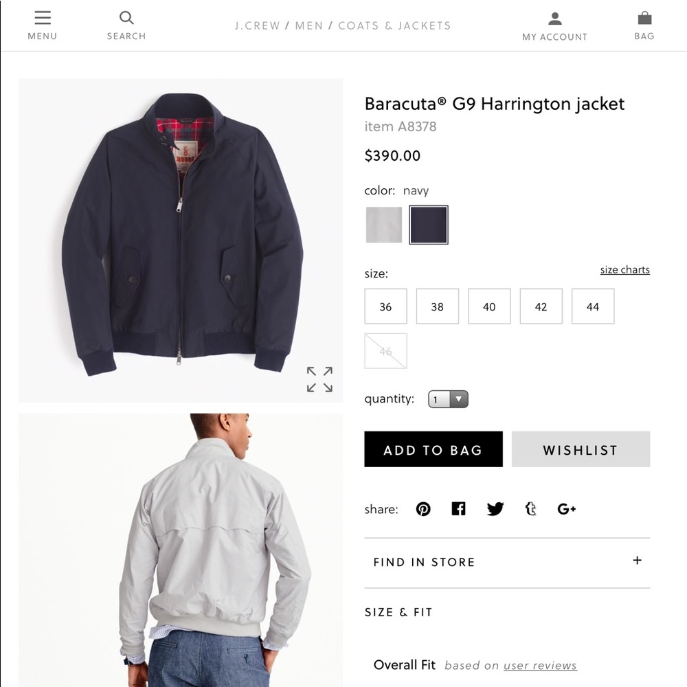 J Crew Baracuta G9 Harrington Jacket