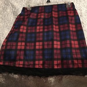 JWK plaid lace trim pencil skirt