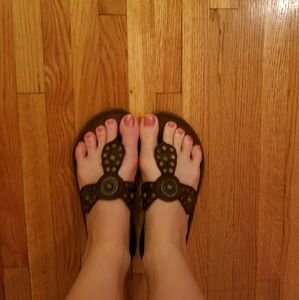 Brown Flip Flops with Brass Stud Details