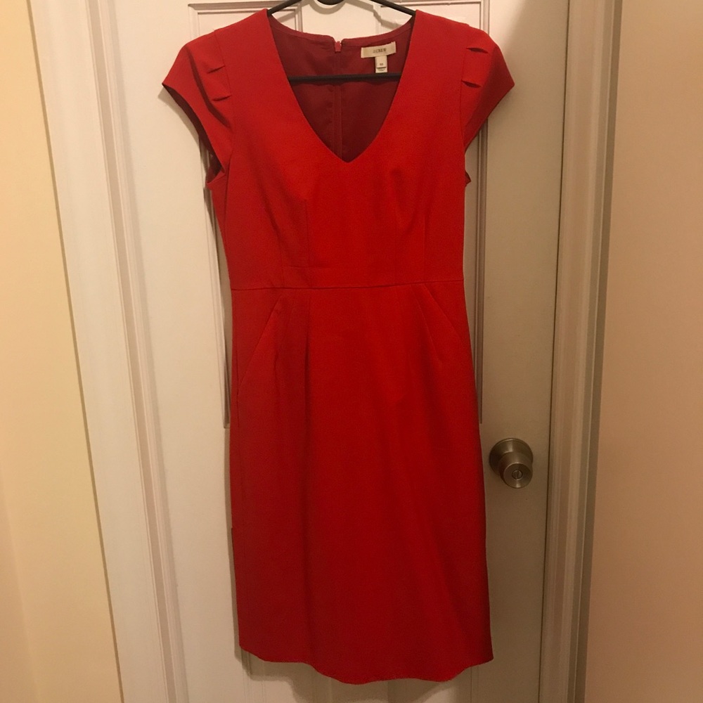 Red v neck dress from J Crew