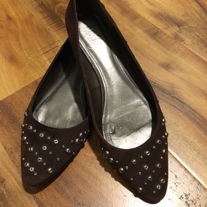 Fergie Brown Suede Studded Flats