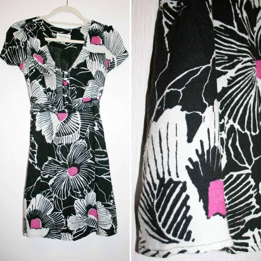 Black & White Floral Dress w/Pops of Fuchsia