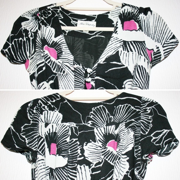 Black & White Floral Dress w/Pops of Fuchsia - Picture 4 of 8