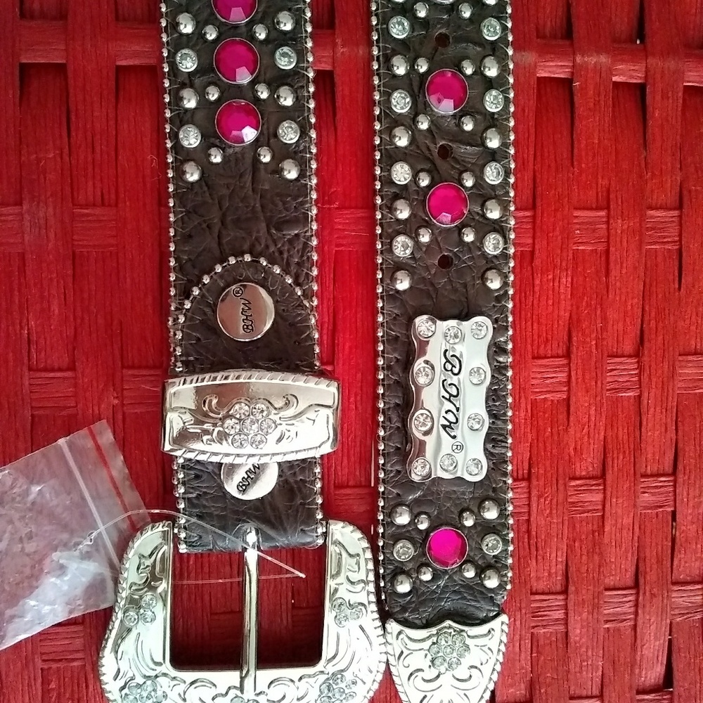 Dark Leather Bling Belt Fuchsia Bling - XS