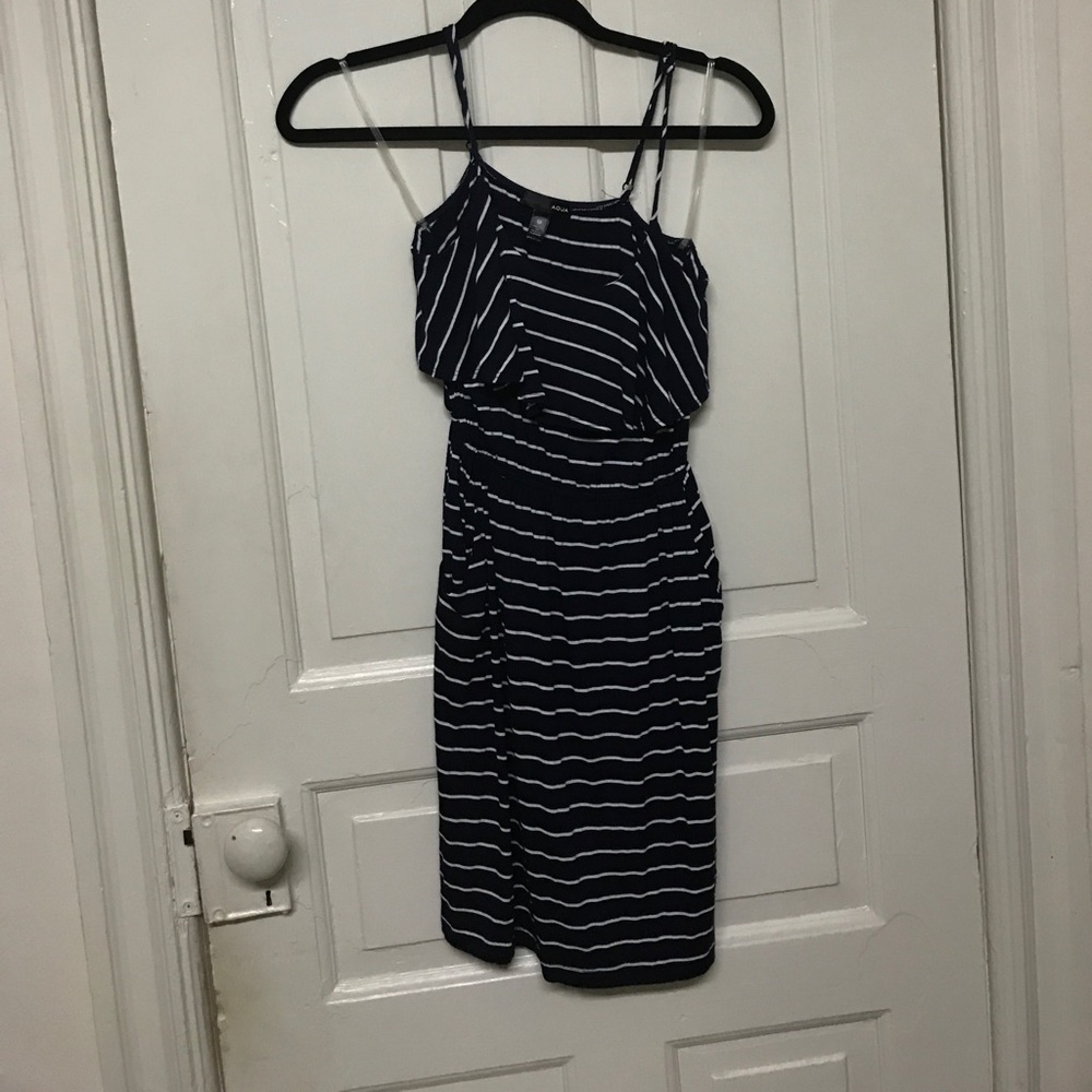 Blue and white striped jersey dress