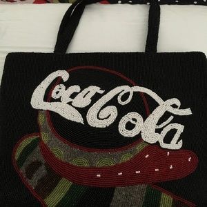 New Black Beaded Coca Cola Logo Purse