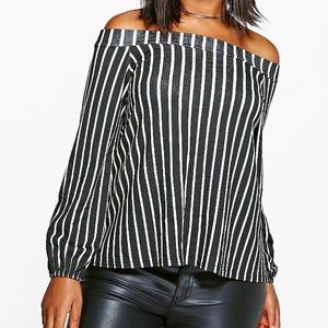 Boohoo Plus off-the-shoulder striped top