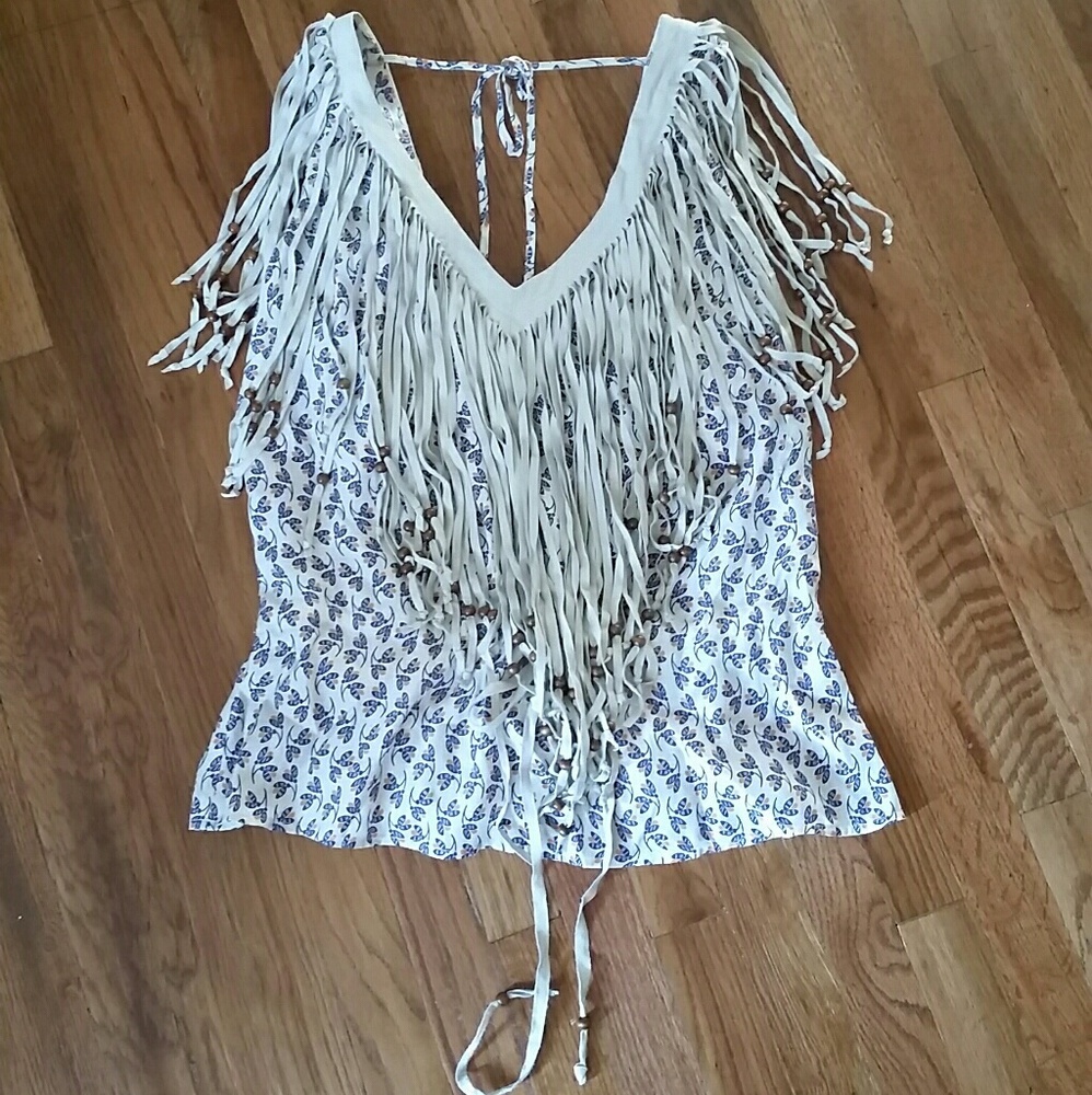 Silk + (Faux) Leather Fringe Top