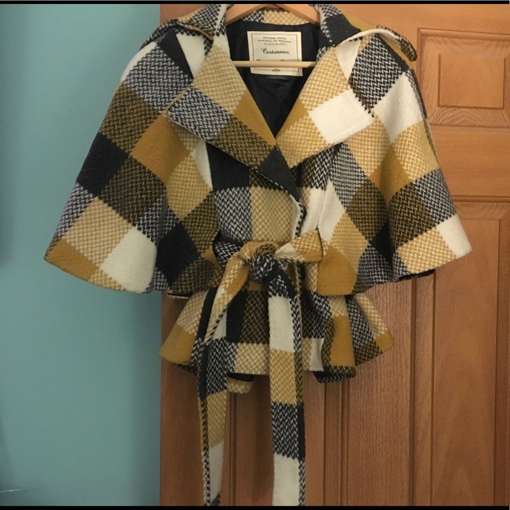 Anthropologie Cartonnier Plaid capelet coat Medium