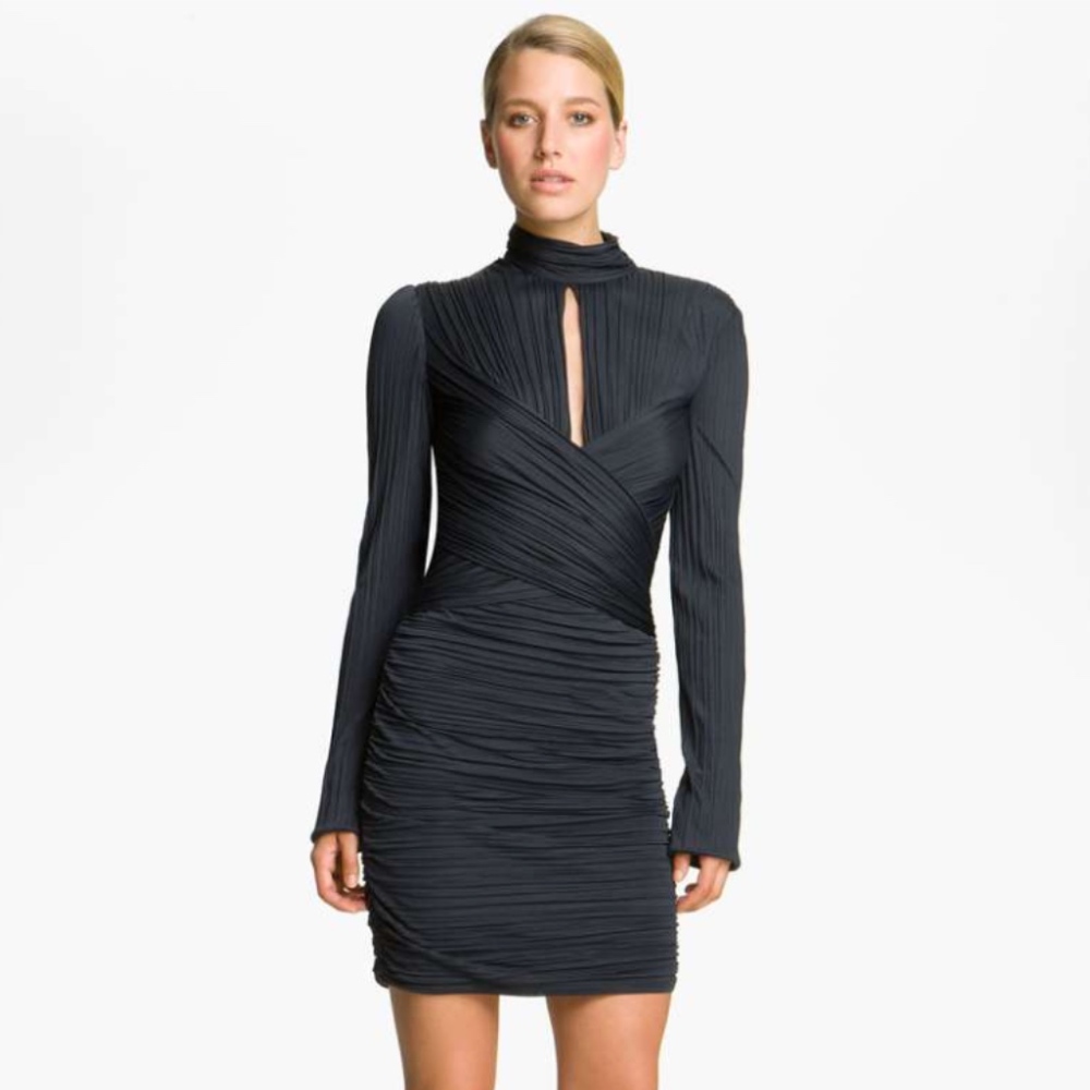 Halston Heritage Pleated Mockneck Jersey Dress