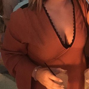 Deep Orange Bell Sleeve Dress with Lace Detail Deep Orange Bell Sleeve Dress with Lace Detail