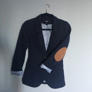 H&M Navy Blazer with Tan Elbow Patches