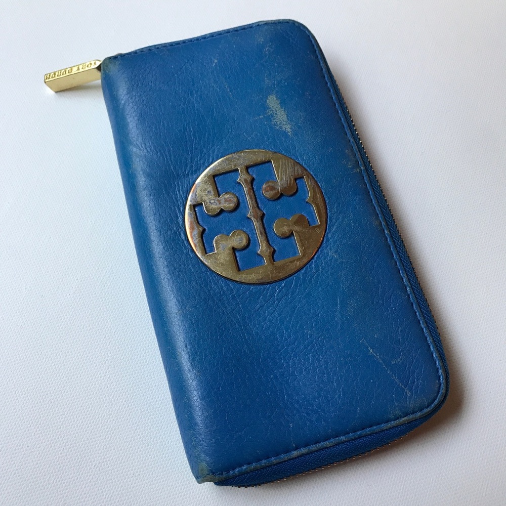 Tory Burch Large Blue Wallet with Gold Emblem