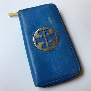 Tory Burch Large Blue Wallet with Gold Emblem
