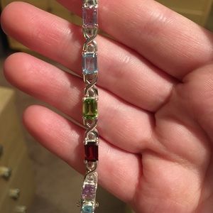 Silver and multi colored stone bracelet
