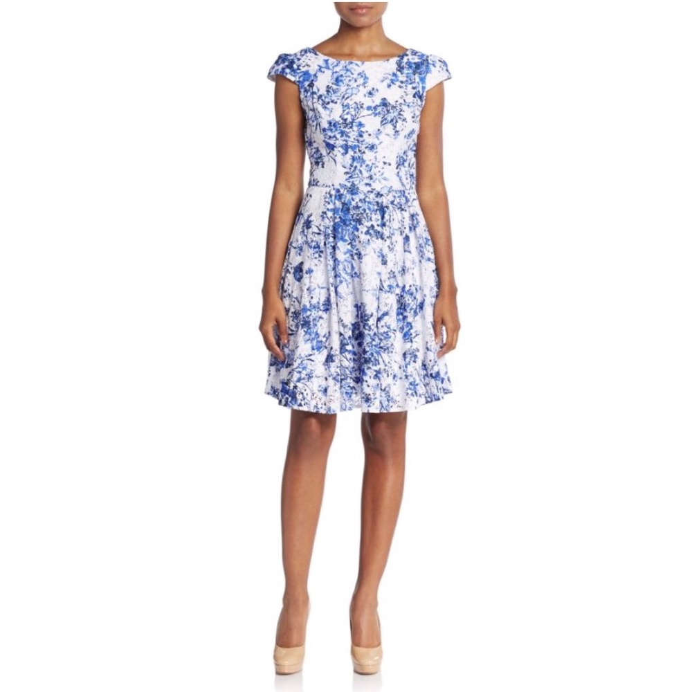Betsey Johnson Blue Floral Lace Midi Dress