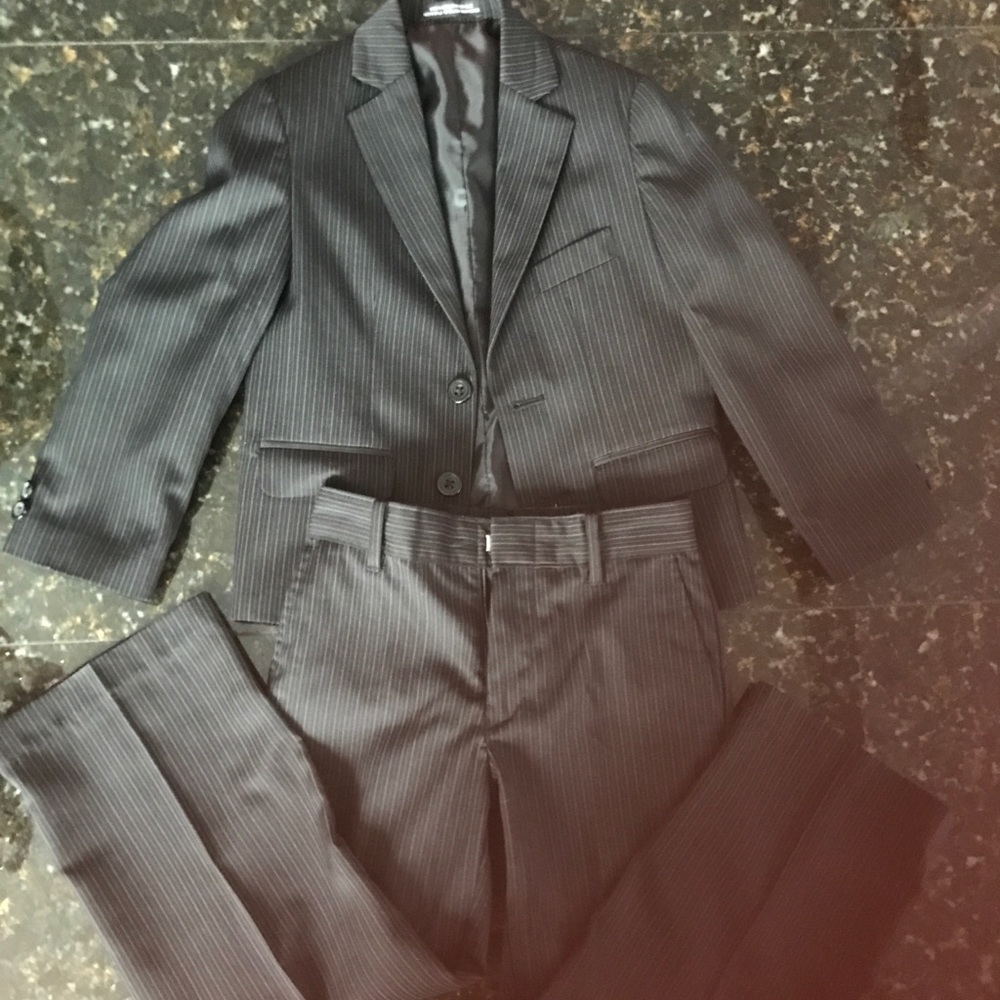 Size 5 boys 2 piece black pinstripe suit