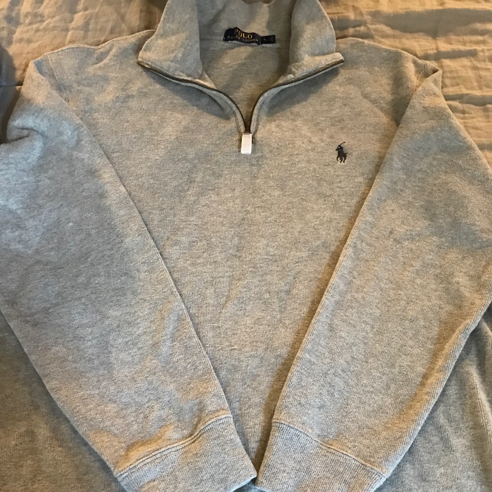 Polo gray velour zip front shirt Men's large NWOT