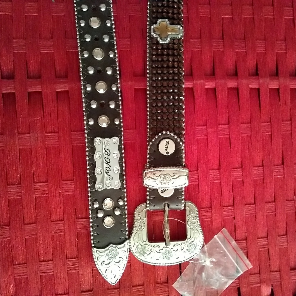 Dark Brown Childrens Cross Bling Belt - XS