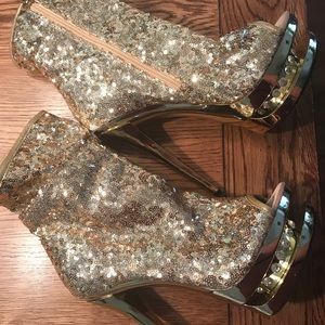 6 Inch Gold Sequin Ankle Boot Women's 7