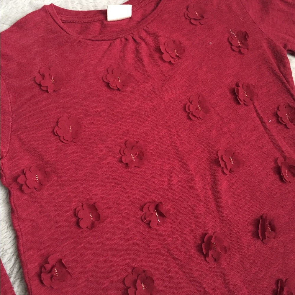 Zara Girls Burgundy Cranberry Flower light sweater