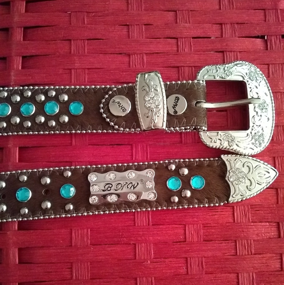 Childrens BHW Hide-on Brown/Teal Bling Belt - XS