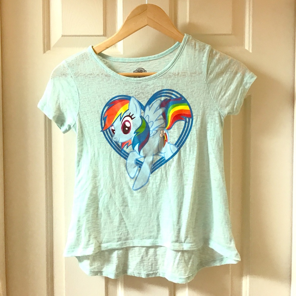 Light teal blue distressed tshirt Rainbow Dash