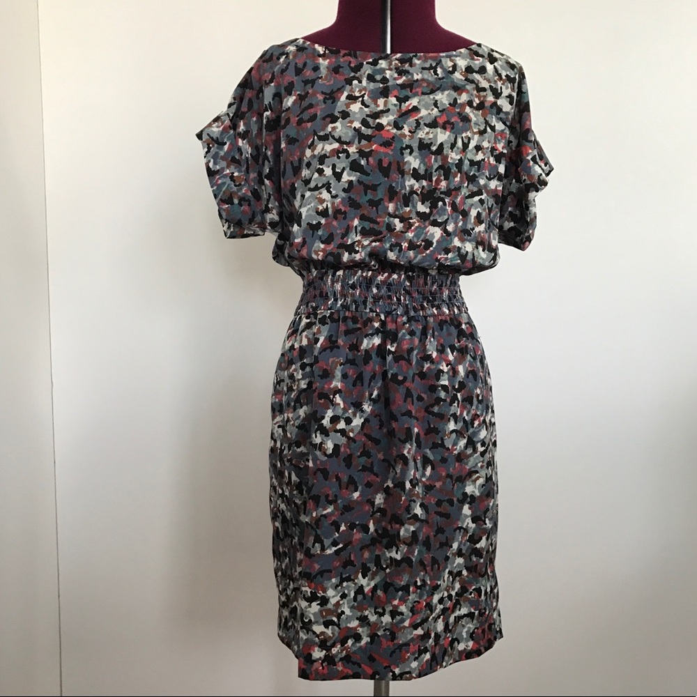 BCBG Jewel Tone Patterned Cinch Waist A Line Dress