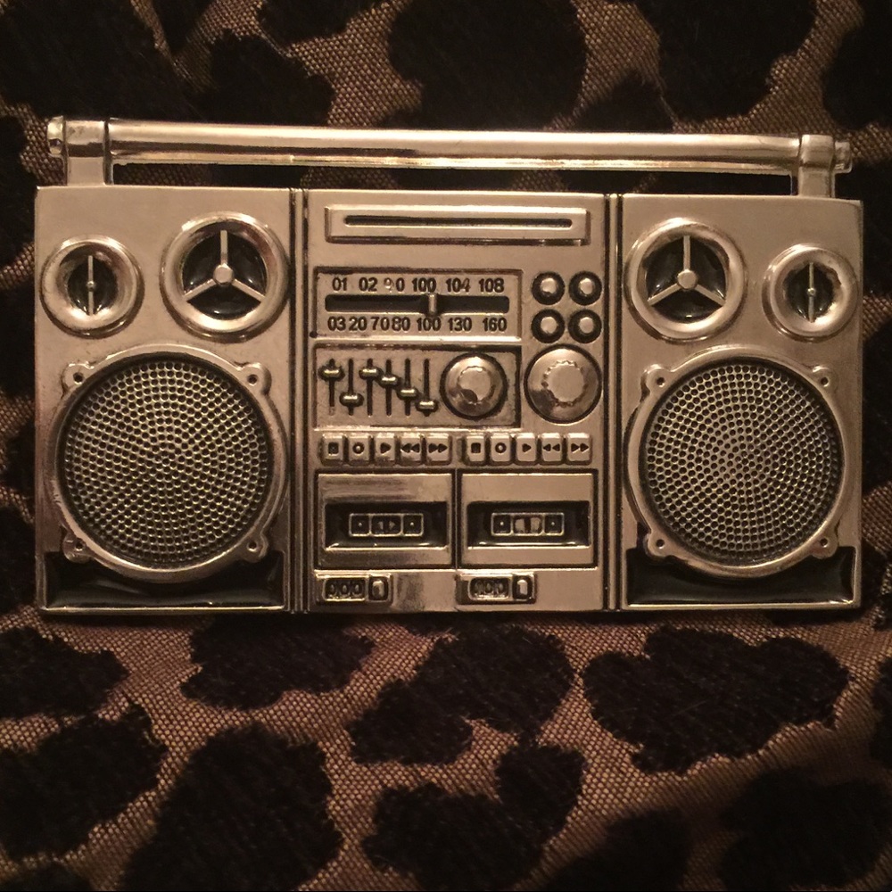 Silver Metal Boom Box Belt Buckle