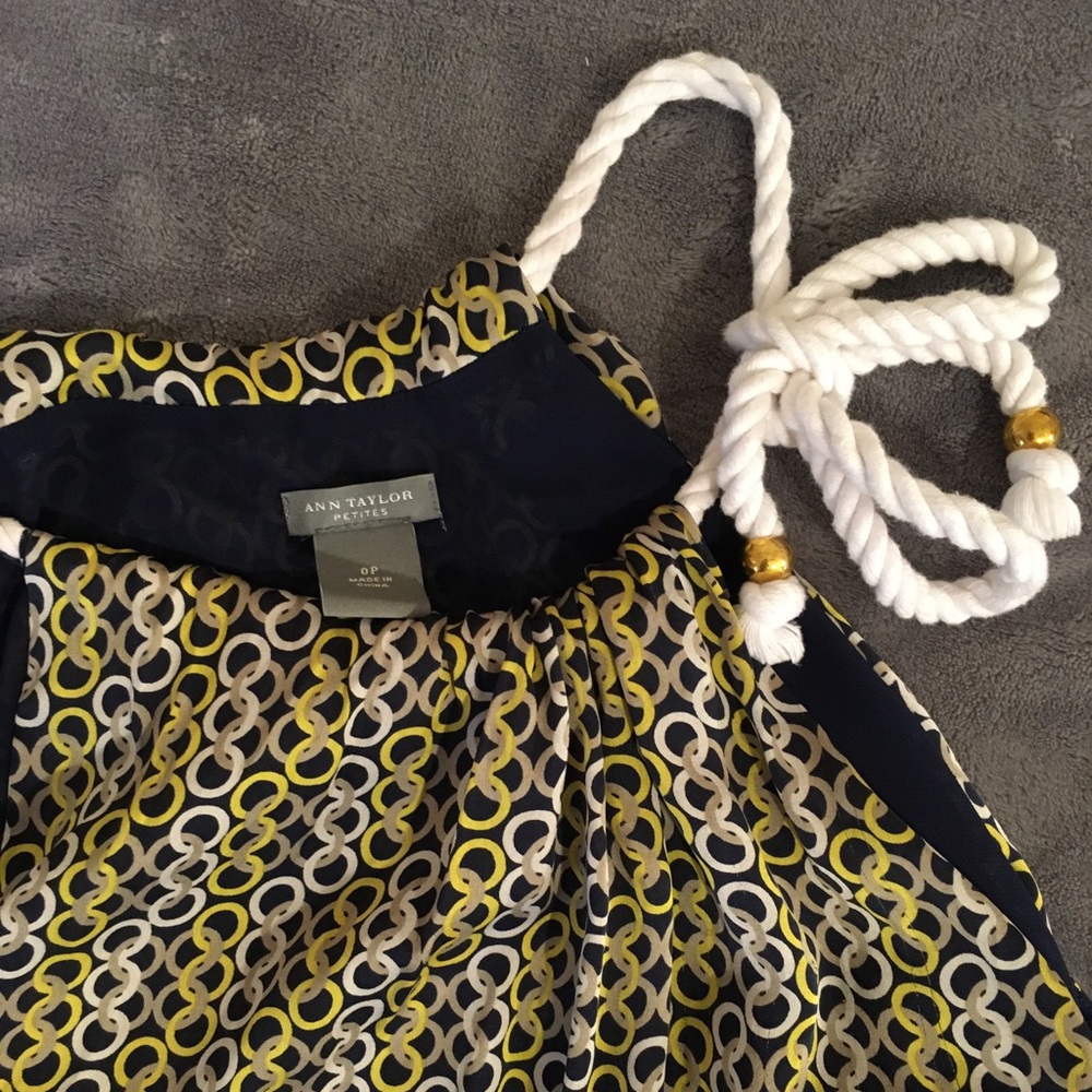 Ann Taylor Geometric Print Halter W/Rope Tie OP