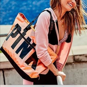 Victoria's Secret Pink Metallic Rose Gold Tote