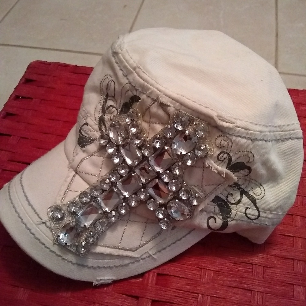 White Bling Cross Cadet Hat NWT