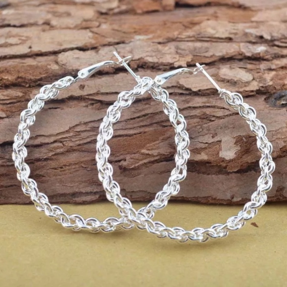 Large 925SS braided hoop earrings!
