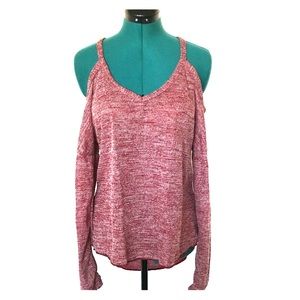 Burgundy Cold Shoulder Long Sleeve Knit Top