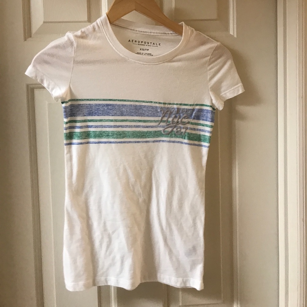 Aeropostale white shirt with blue green stripe