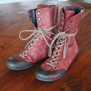 Red Leather Camper Lace up Boots