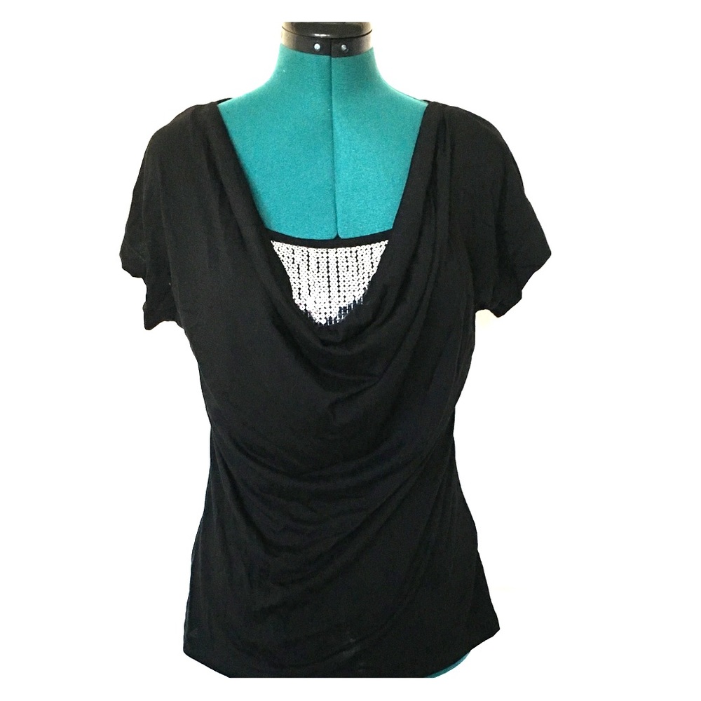 Venus Black Tee with Sequin Undershirt