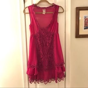 Free People Crochet Chiffon Babydoll Dress Sz 0 