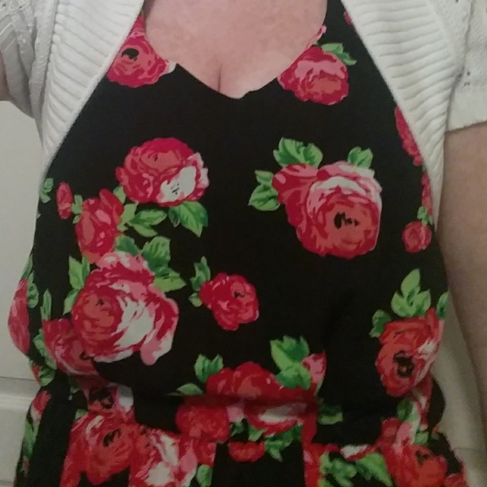 Red Rose print romper