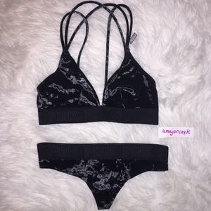 XS VELVET VS PINK Bralette Thong Set Black New