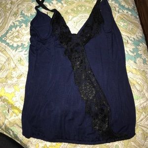 Midnight blue tank with black lace