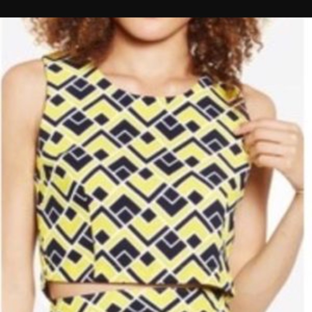 NWT J.O.A. yellow patterned crop top