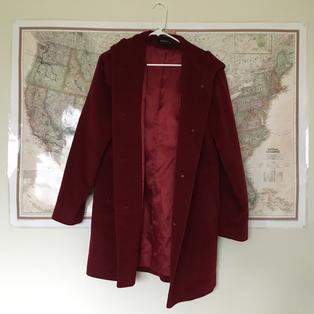 Crimson Pea Coat w/ hood