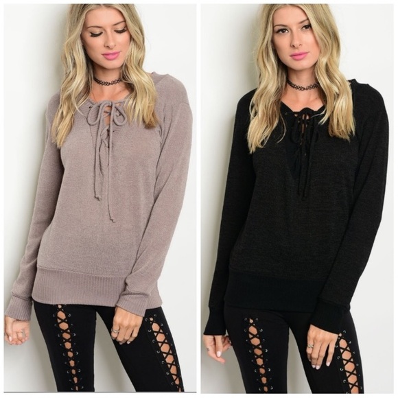 Boutique lace up BOHO softest ever sweater! - Picture 2 of 7