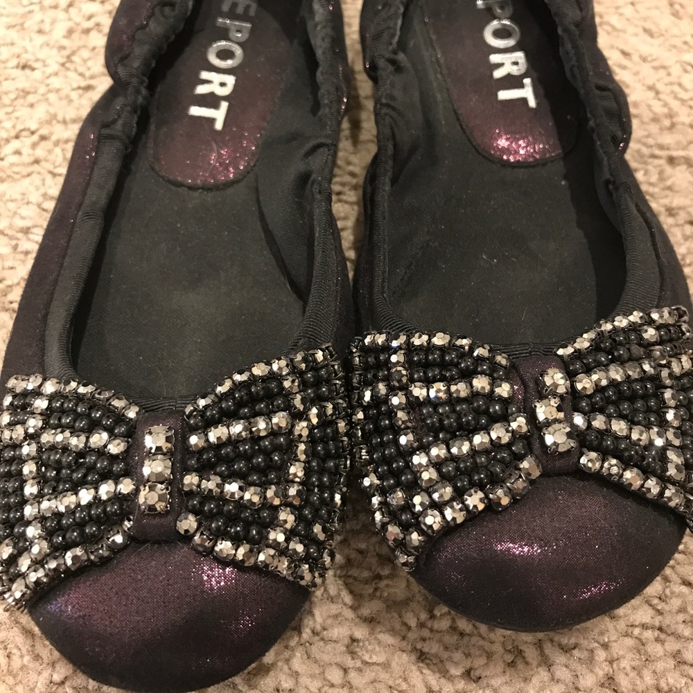 Report metallic dark purple jeweled flats sz 8.5