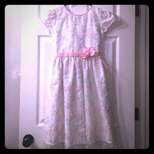 Pink and white chiffon embroidered dress