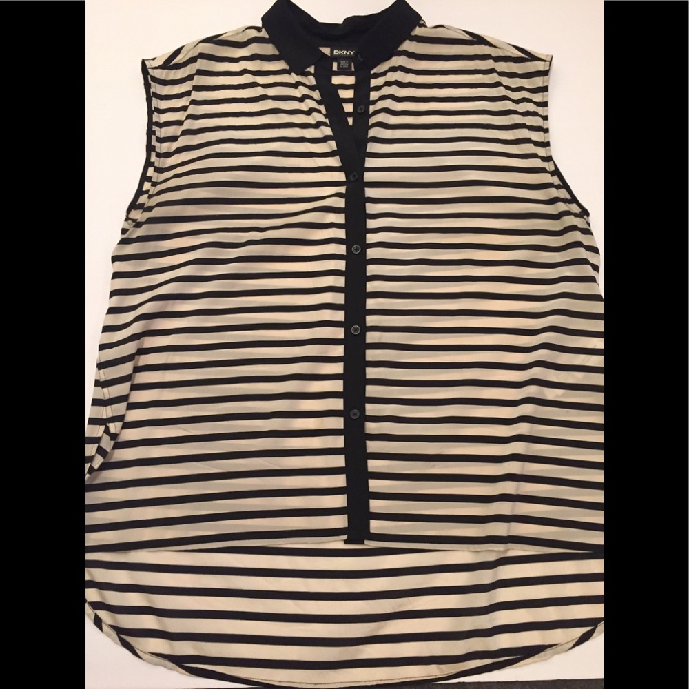 DKNY sleeveless high low striped shirt