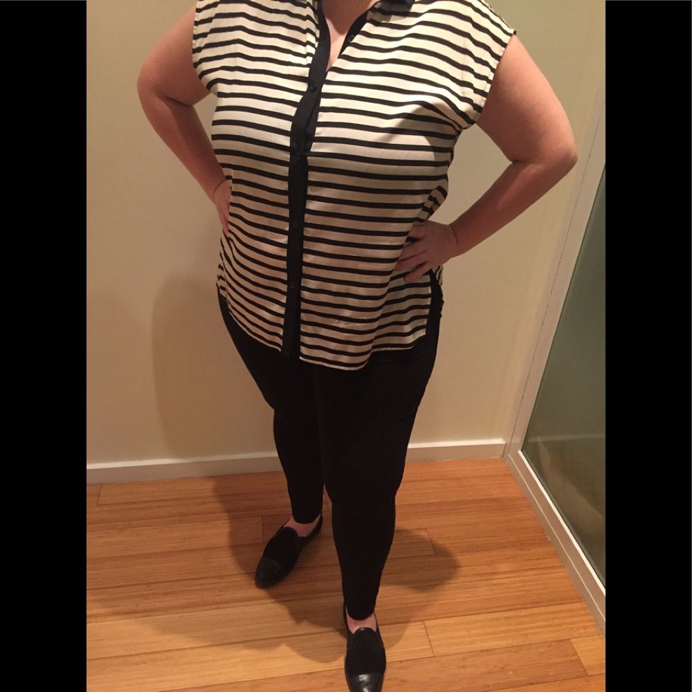 DKNY sleeveless high low striped shirt - Picture 2 of 6