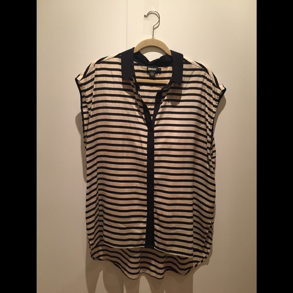 DKNY sleeveless high low striped shirt - Picture 4 of 6