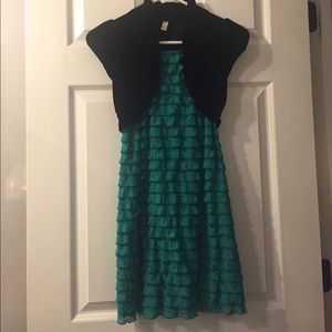 Black and Teal Ruffle Dress